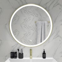 GRADE A2 - Round Brass LED Bathroom Mirror with Demister 800mm - Antares 