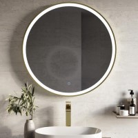 Round Brass Heated Bathroom Mirror with Lights 800mm - Antares Round Brass Heated Bathroom Mirror with Lights 800mm - Antares