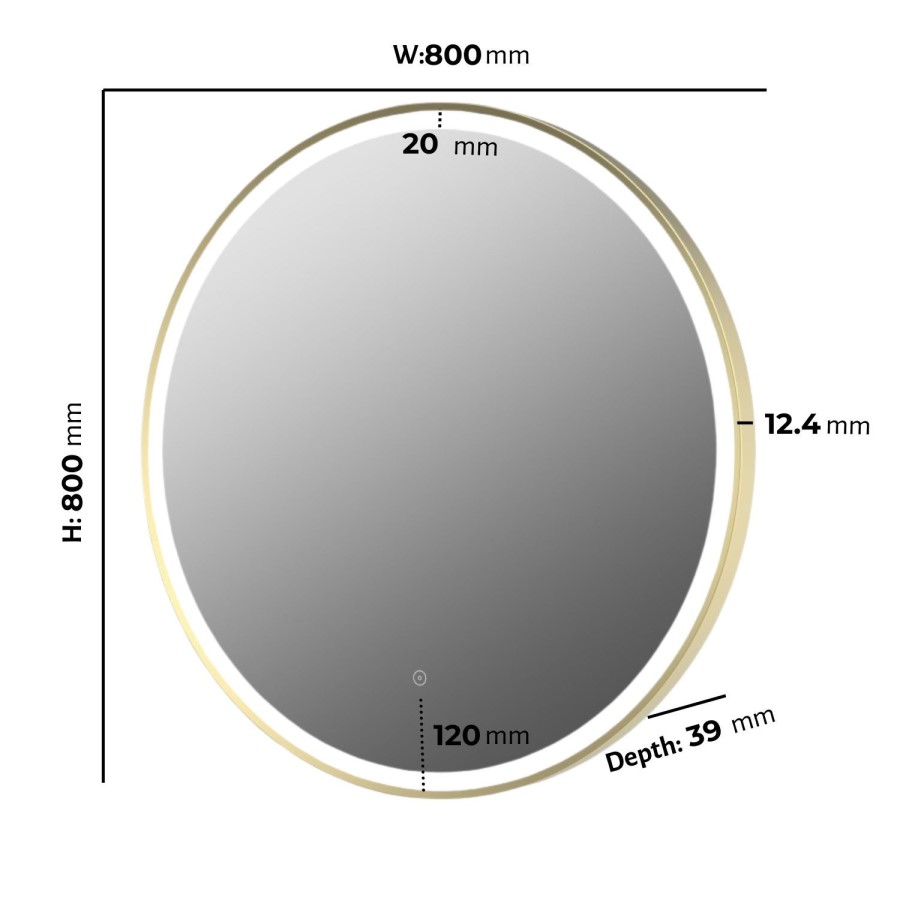 Round Brass Heated Bathroom Mirror with Lights 800mm - Antares