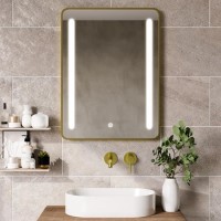 Rectangular Brass Heated Bathroom Mirror with Lights 600 x 800mm - Lepus Rectangular Brass Heated Bathroom Mirror with Lights 600 x 800mm - Lepus