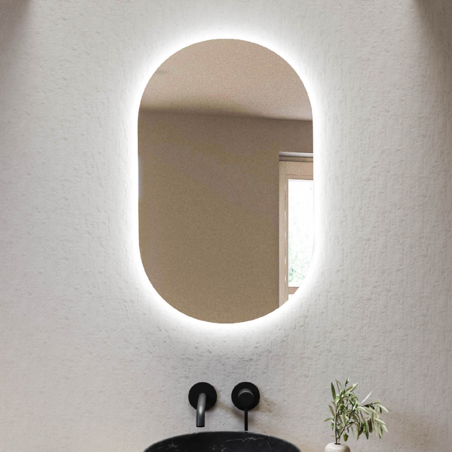 Oval Backlit Heated Bathroom Mirror with Lights 500 x 800mm - Irena