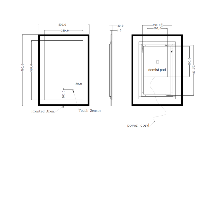 Rectangular LED Bathroom Mirror with Demister 500 x 700mm -Izar  
