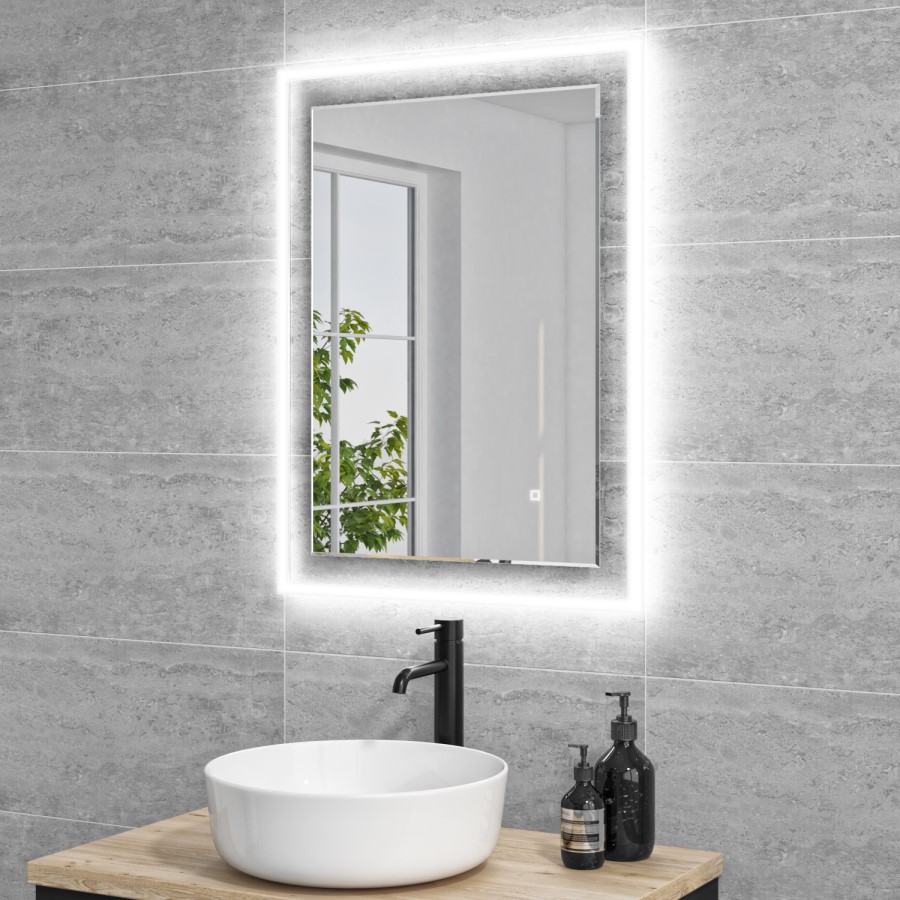 GRADE A1 - Rectangular Double Border LED Bathroom Mirror with Demister 600x800mm -Izar  