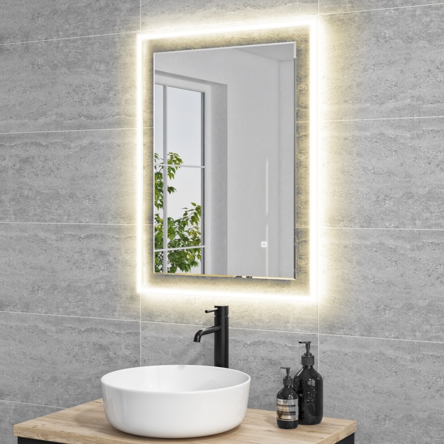 GRADE A1 - Rectangular Double Border LED Bathroom Mirror with Demister 600x800mm -Izar  