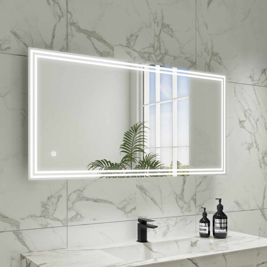 GRADE A1 - Rectangular Double Border LED Bathroom Mirror with Bluetooth & Demister 1200x600mm -Antila 