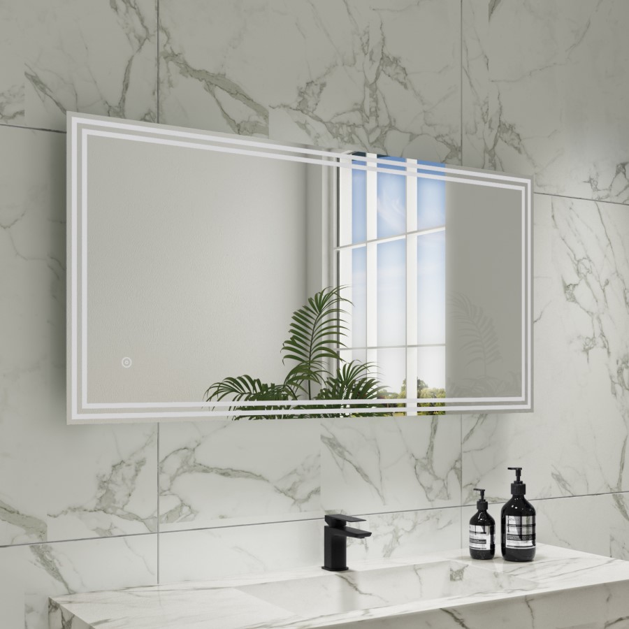 GRADE A1 - Rectangular Double Border LED Bathroom Mirror with Bluetooth & Demister 1200x600mm -Antila 