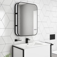 Rectangular Black Industrial Bathroom Mirror with Shelf 600x800mm -Lyra  Rectangular Black Industrial Bathroom Mirror with Shelf 600x800mm -Lyra