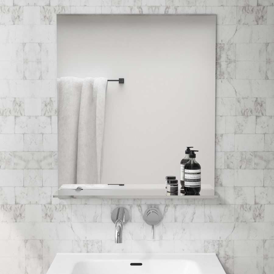 GRADE A1 - Rectangular Bathroom Mirror with Glass Shelf 600 x 700mm - Meissa 