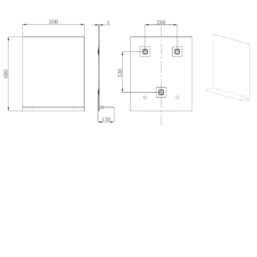 GRADE A1 - Rectangular Bathroom Mirror with Glass Shelf 600 x 700mm - Meissa 