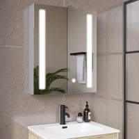 Double Door Chrome Mirrored Bathroom Cabinet with Lights 600 x 700mm - Capricorn Double Door Chrome Mirrored Bathroom Cabinet with Lights 600 x 700mm - Capricorn