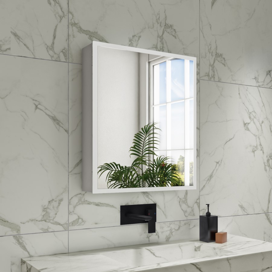 ONLY OPENED - Rectangular Mirrored Wall Cabinet with Double Doors LED Bluetooth & Demister 600x700mm -Ursa 