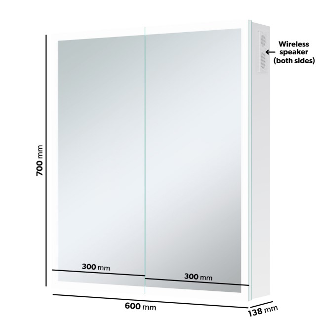 Double Door Chrome Mirrored Bathroom Cabinet with Lights, Bluetooth ...