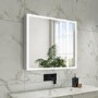 GRADE A2 - Double Door Chrome Mirrored Bathroom Cabinet with Lights Bluetooth & Demister 800 x 700mm - Ursa