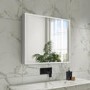 GRADE A2 - Double Door Chrome Mirrored Bathroom Cabinet with Lights Bluetooth & Demister 800 x 700mm - Ursa