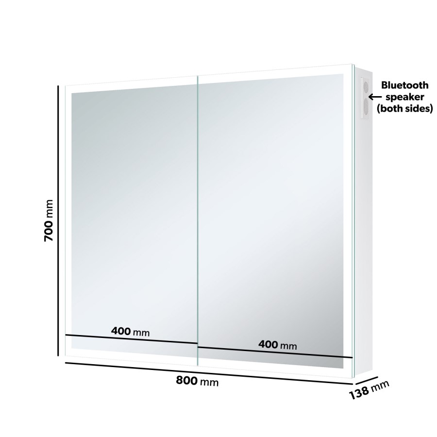 GRADE A2 - Double Door Chrome Mirrored Bathroom Cabinet with Lights Bluetooth & Demister 800 x 700mm - Ursa