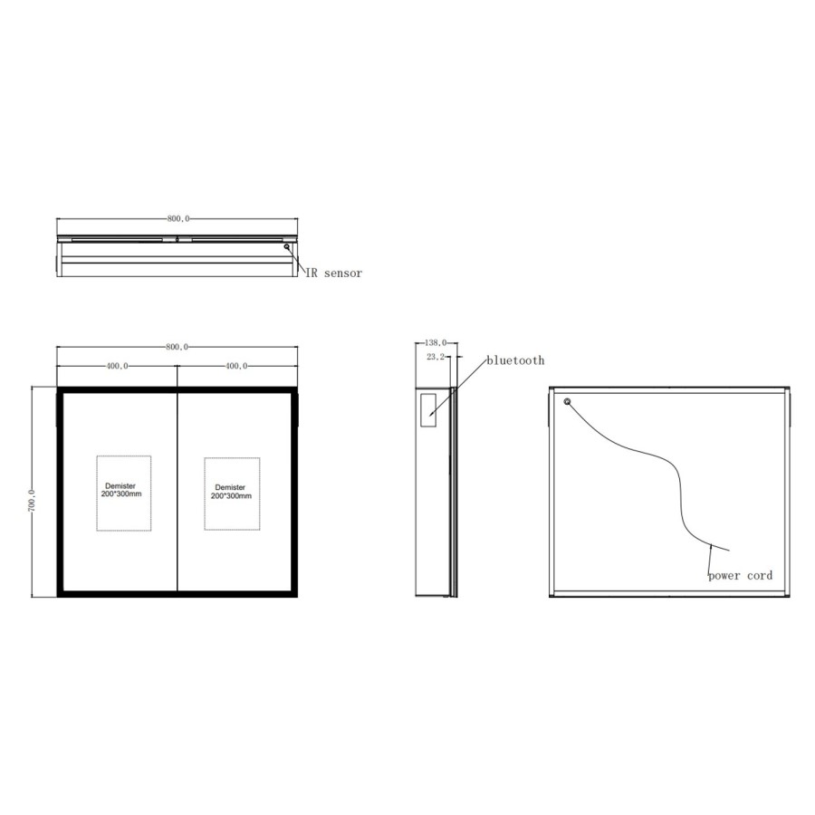 GRADE A2 - Double Door Chrome Mirrored Bathroom Cabinet with Lights Bluetooth & Demister 800 x 700mm - Ursa