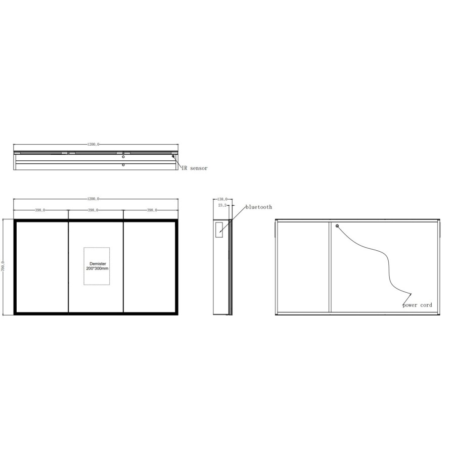 GRADE A1 - Rectangular Mirrored Wall Cabinet with Double Doors LED Bluetooth & Demister 1200x700mm -Ursa  