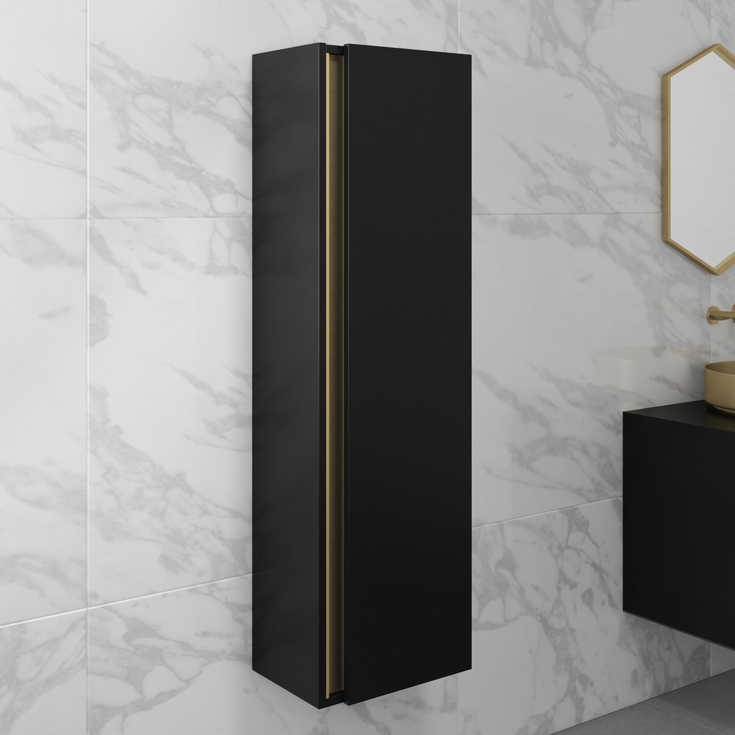 GRADE A2 - Black Wall Mounted Tall Bathroom Cabinet 400mm - Roxbi ...
