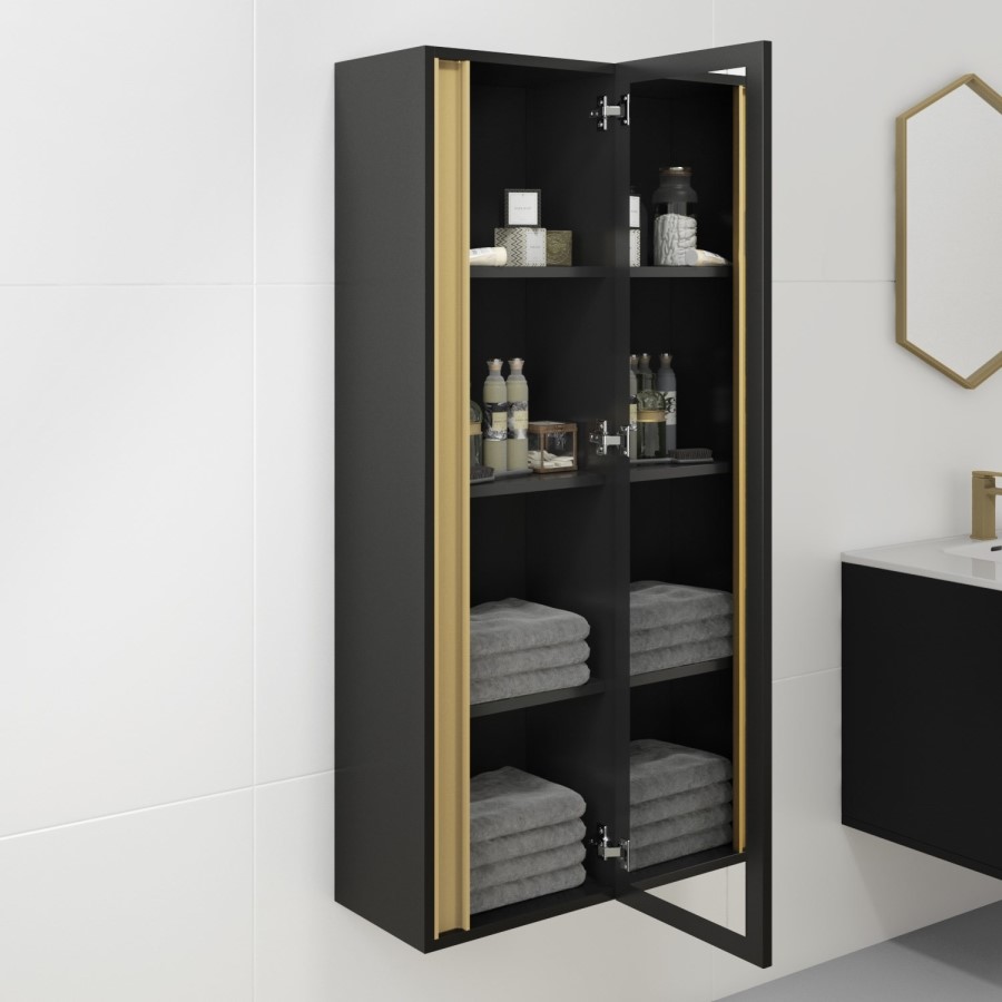 GRADE A1 - Black Wall Mounted Tall Bathroom Cabinet 420mm - Roxbi