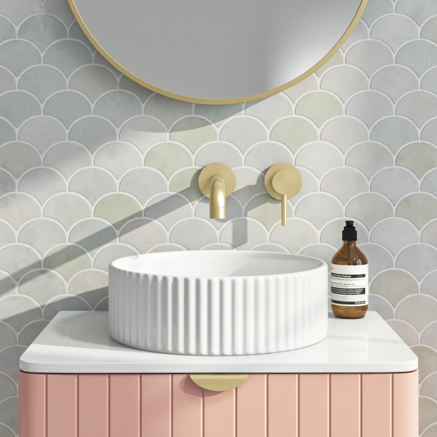 GRADE A2 - Round Small Countertop Basin Fluted 360mm - Oregon