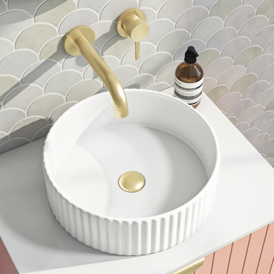 GRADE A2 - Round Small Countertop Basin Fluted 360mm - Oregon