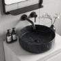 GRADE A1 - Marble Effect Black Round Countertop Basin 390mm - Lorano