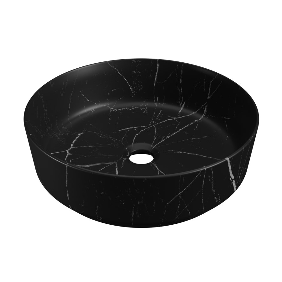ONLY OPENED - Marble Effect Black Round Countertop Basin 390mm - Lorano