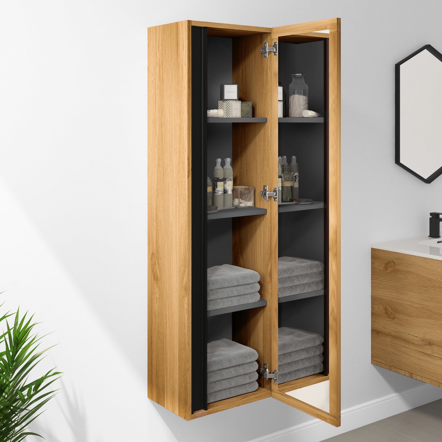 Wood Effect Wall Mounted Tall Bathroom 420mm Roxbi Better