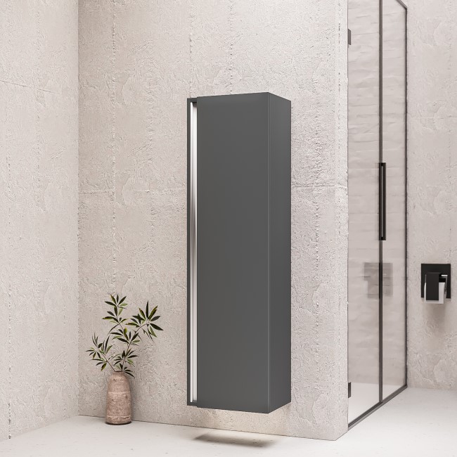 GRADE A2 - Grey Wall Mounted Tall Bathroom Cabinet 400mm - Roxbi
