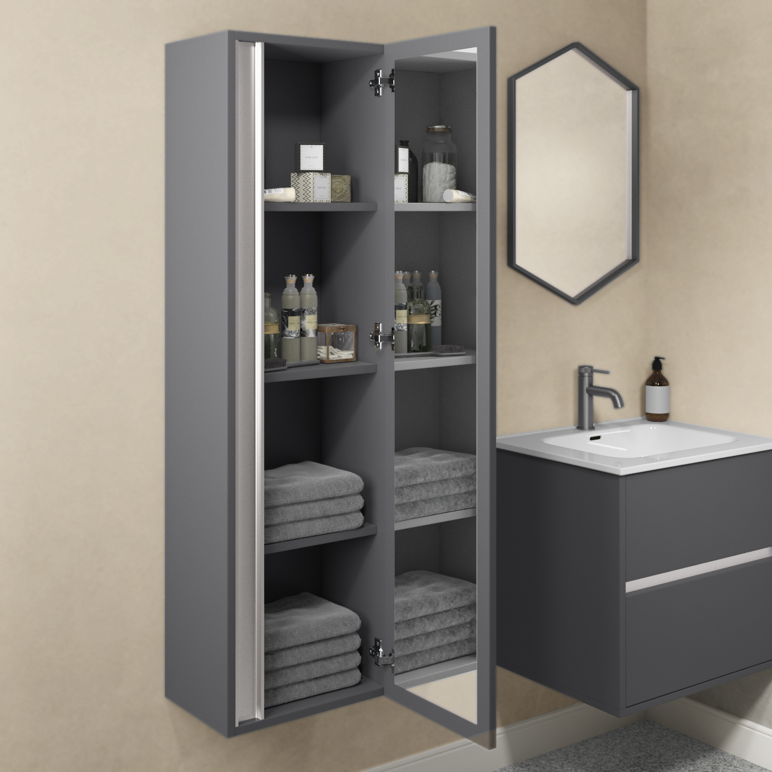 Tall Bathroom Storage Cabinet - Eight Hour Studio