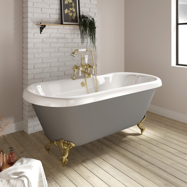 Matt Grey Double Ended Freestanding Bath with Brushed Brass Feet  1515 x 740mm - Park Royal