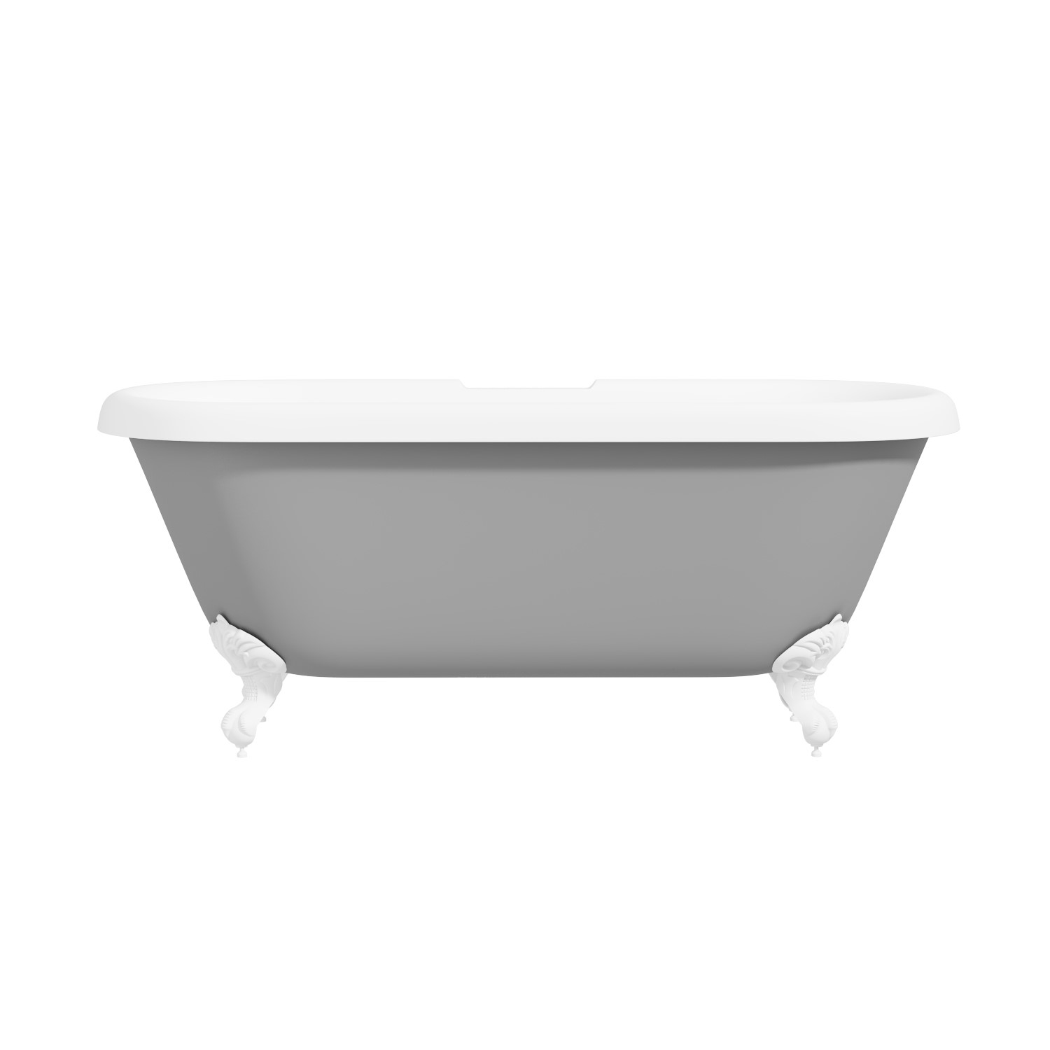 Grey Freestanding Double Ended Roll Top Slipper Bath with White Feet