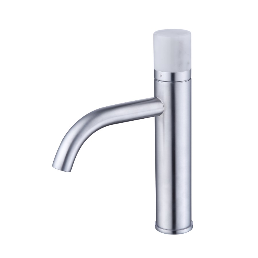 GRADE A1 - Brushed Chrome Mono Basin Mixer Tap with Marble Handle - Lorano