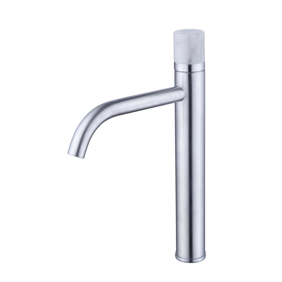 GRADE A1 - Tall Brushed Chrome Mono Basin Mixer Tap with Marble Handle ...