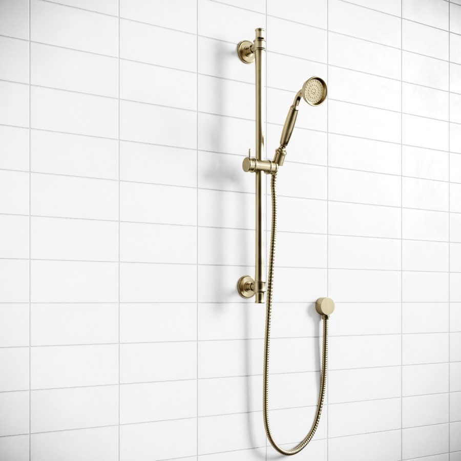 Brushed Brass Adjustable Height Slide Rail Kit with Hand Shower - Camden