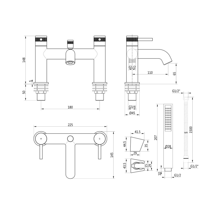 Chrome Bath Shower Mixer Tap - Axel
