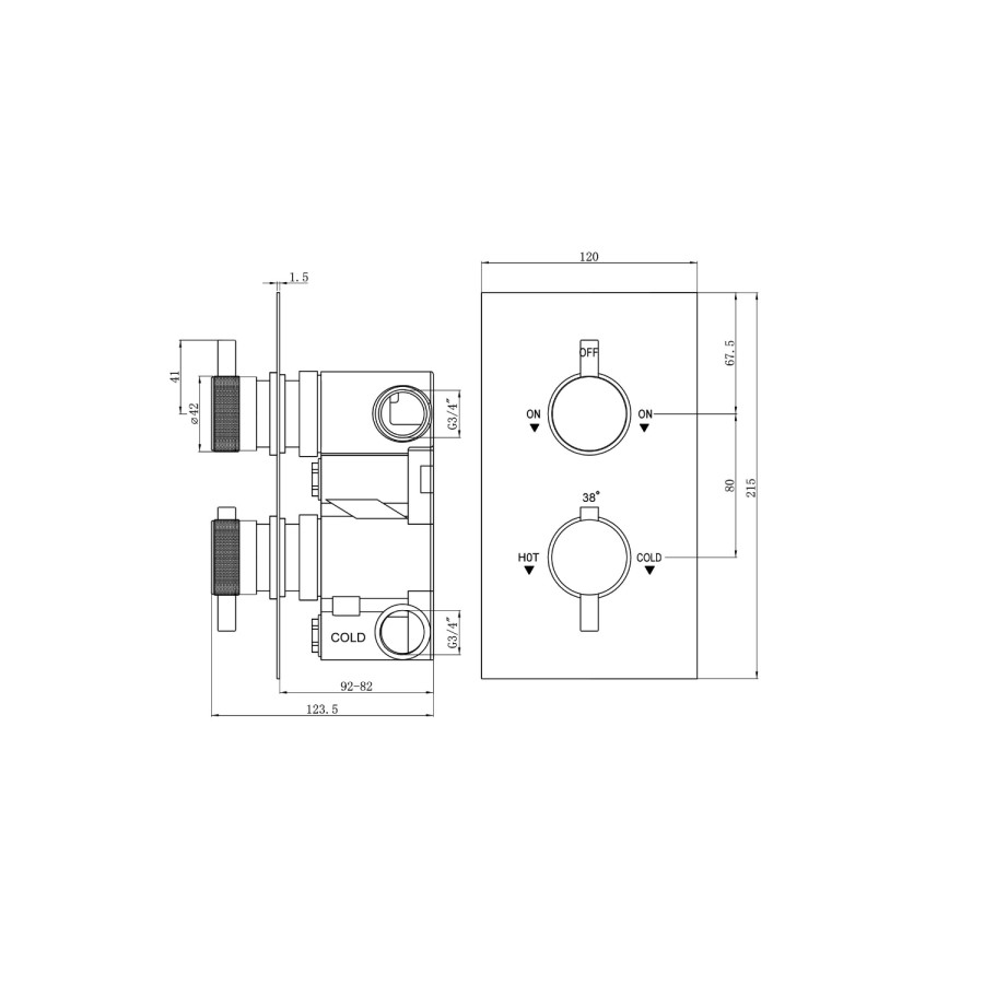 Axel Concealed Shower Valve - 2 Outlet - Chrome