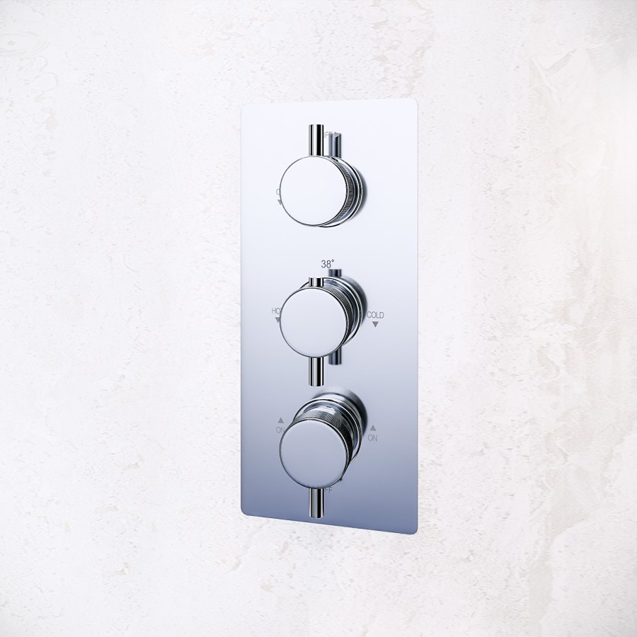 Chrome 3 Outlet Thermostatic Concealed Shower Valve with Triple Control - Chrome