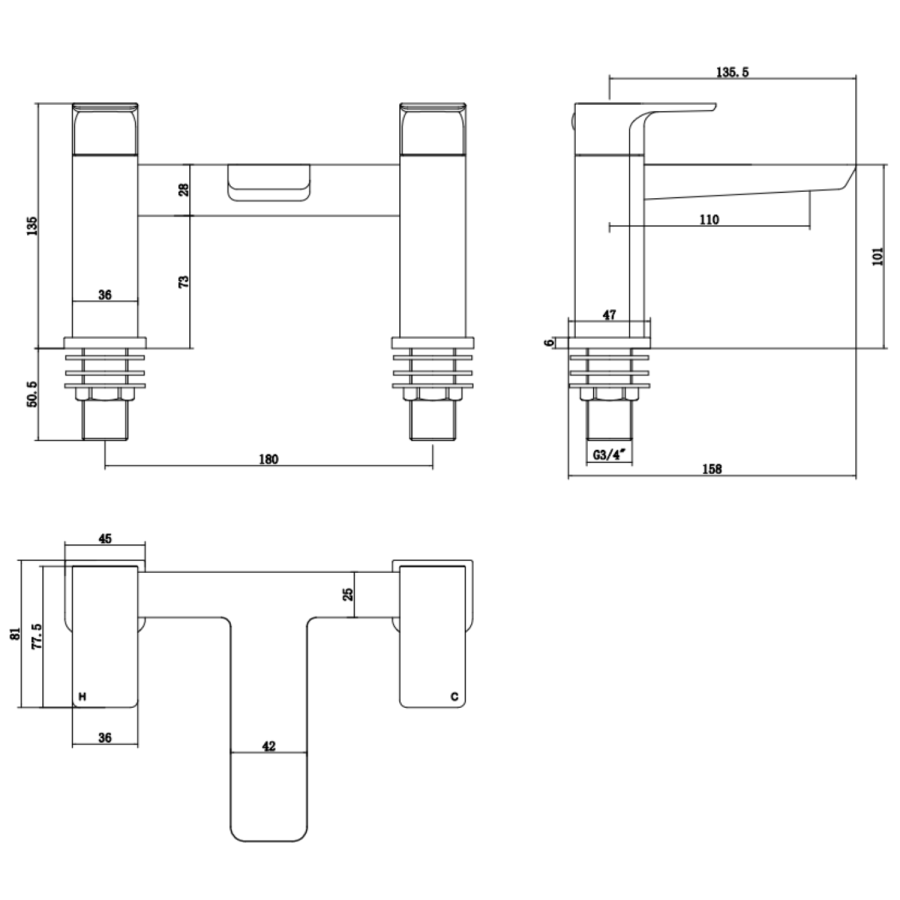 Black Bath Mixer Tap - Zana