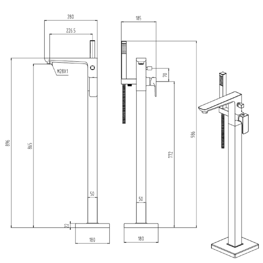 GRADE A1 - Black Freestanding Bath Filler Shower Mixer Tap - Zana