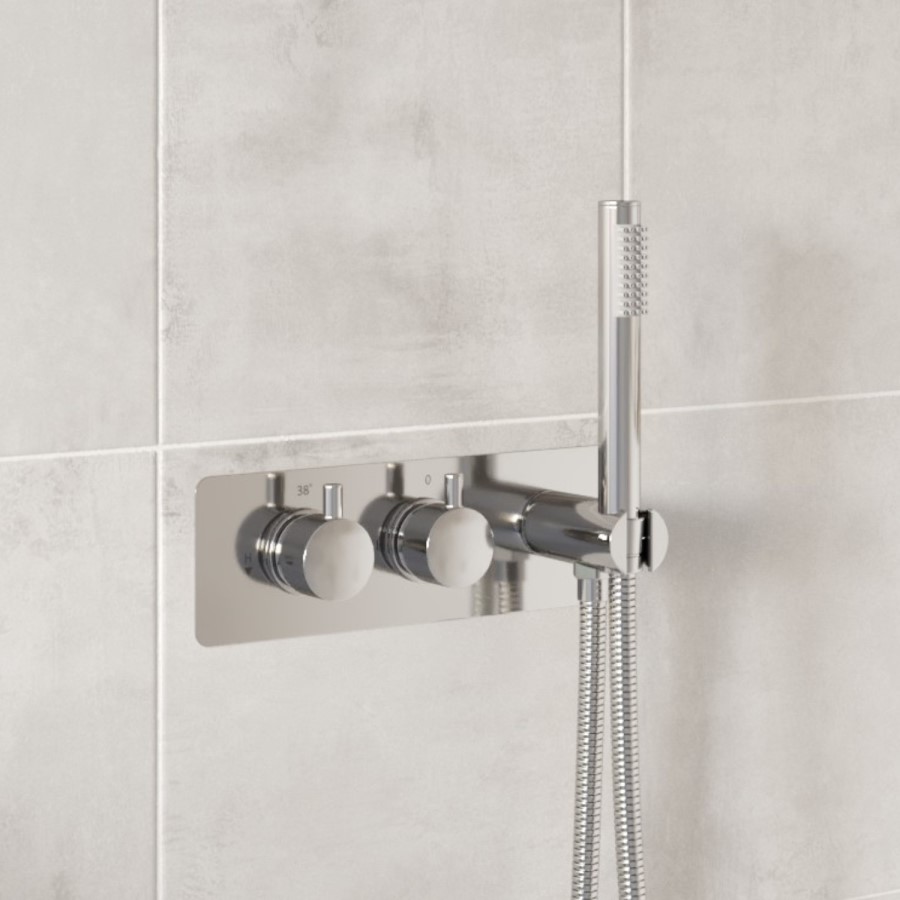 Chrome 2 Outlet Concealed Thermostatic Shower Valve with Hand Shower - Flow