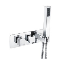 Chrome 2 Outlet Concealed Thermostatic Shower Valve with Hand Shower - Cube Chrome 2 Outlet Concealed Thermostatic Shower Valve with Hand Shower - Cube