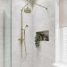 Brushed Brass Traditional Thermostatic Mixer Shower with Round Overhead & Handset - Camden