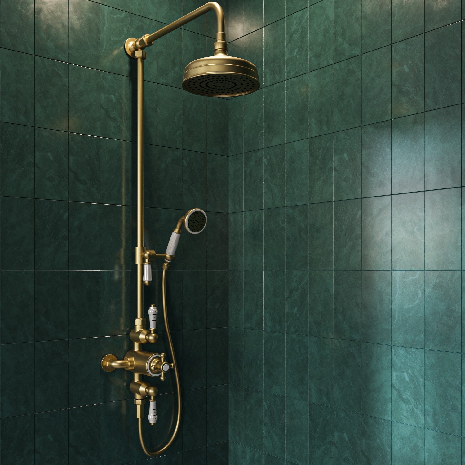 Camden Brass Brushed Traditional Thermostatic Mixer Shower Set With Slide Rail Kit & Hand Shower