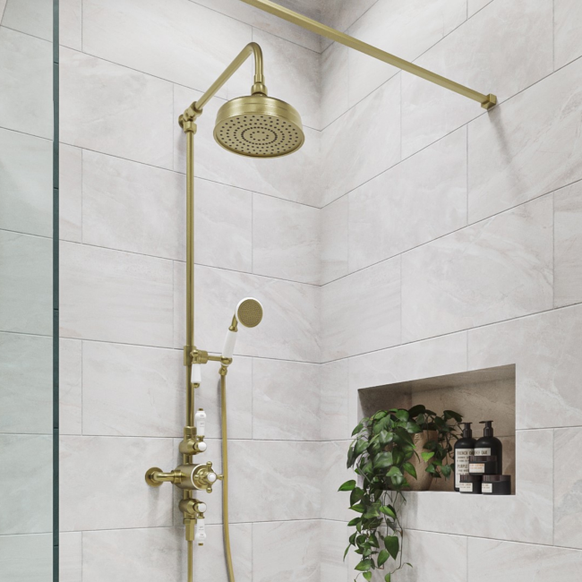 Brushed Brass Traditional Thermostatic Mixer Shower Set with Slide Rail Kit Hand Shower Camden Better Bathrooms