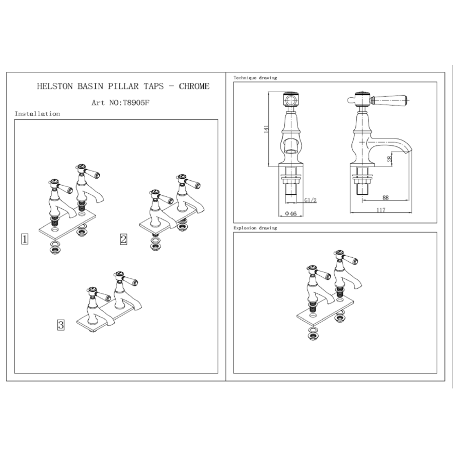 GRADE A1 - Chrome Basin Pillar Taps - Helston