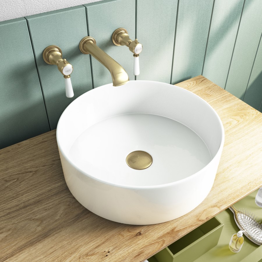 Wall Mounted Gold Basin Mixer Tap - Helston