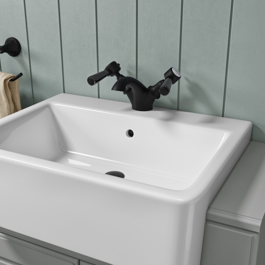 GRADE A2 - Black Basin Mixer Tap - Helston