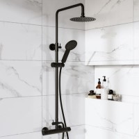 Black Thermostatic Bar Mixer Shower Set with Slide Rail Kit & Hand Shower - Arissa
