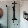 Black Thermostatic Mixer Shower with Round Overhead &amp; Hand Shower - Arissa